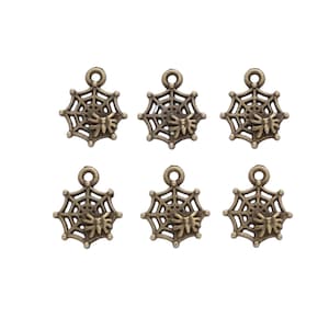 Mini Bronze Spiderweb Charms Little Spooky Bronze Halloween Charms Very Small Spider Charms Spider Web Jewelry Supplies 18x14mm