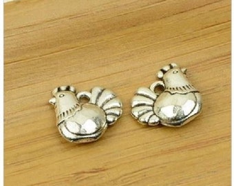 8 Chicken Charms Rounded Double Sided Cute Little Farm Barnyard Animal  Poultry Hen Charms Jewelry Supplies About 14x13 mm