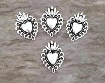 Sacred Heart Charms Milagros Charms Sacred Heart Pendants Religious Jewelry Supplies 29x21mm