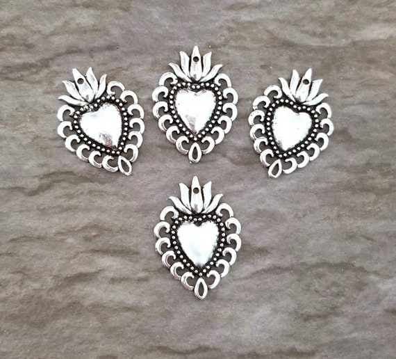 Sacred Heart Charms Milagros Charms Sacred Heart Pendants Etsy