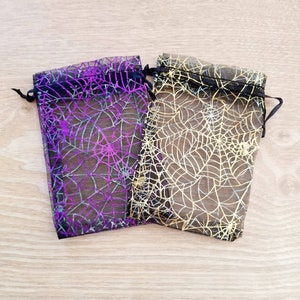10 Spiderweb Organza Gift Bags Jewelry Bags Wedding Sachet Bags Gold or Purple About 4x6 Inches Halloween Gift Wrap Packaging Supplies