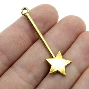 2 Large Magic Wand Charms Pendants with Star Fairy Tale Godmother Witch Wizard Halloween Costume Jewelry Supplies 48x14mm