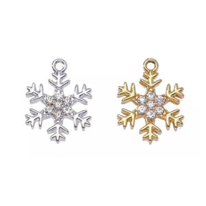 Gorgeous Snowflake Charms with Crystal Accents Silver or Gold Snowflake Pendants Christmas Charms Holiday Jewelry Supplies about 22x17mm