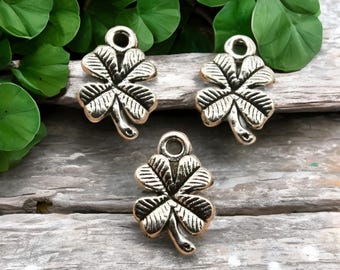 12 Lucky Four Leaf Clover Charms Irish Clovers Good Luck St. Patrick's Day Jewelry Supplies 10x15 mm