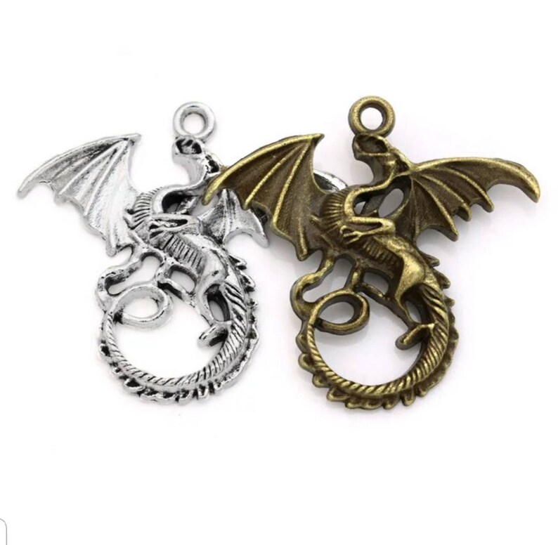 Dragon Pendants Large Dragons Silver or Bronze Fantasy Charms Etsy
