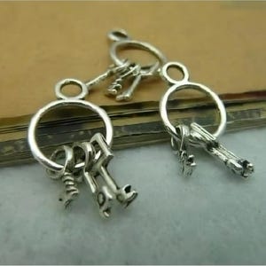 Tiny Keys on a Ring Charms Mini Key Charm Mini Jailer's Keys Alice Jewelry Supplies 13x24 mm
