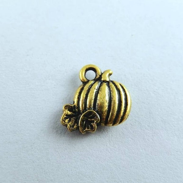 10 Tiny Antique Gold Pumpkin Charms Mini Pumpkin Charms Fall Charms Halloween Charms Pumpkin Jewelry Supplies 10mm