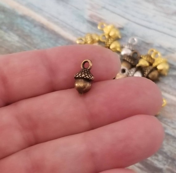 8 Little Acorn Charms 3D Fall Charms Silver Bronze Gold Champagne