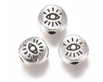 Evil Eye Spacer Beads for Thread or Wire Very Small Silver Eye Beads Mini Evil Eye Protection Charms Jewelry Supplies 6x3mm