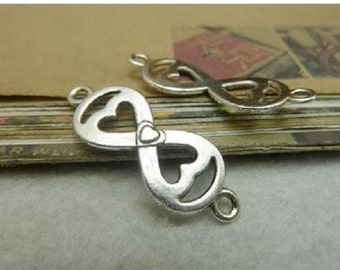 4 Infinity Heart Bracelet Connectors Nicely Detailed Silver or Bronze Eternity Connectors Heart Infinity Charms Jewelry Supplies 37x14 mm