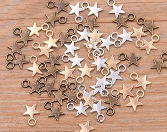 Tiny Star Charms Mini Silver Gold and Bronze Star Charms Star Embellishments Celestial Charms Jewelry Supplies 11x8mm