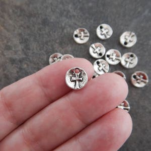 10 Tiny Round Cross Charms Drops Tags Antique Silver Tone Mini Cross Charms Religious Jewelry Supplies 10mm