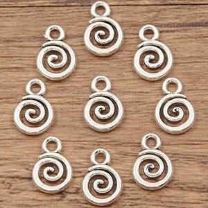 Mini Swirl Charms Tiny Labyrinth Circles Silver Tone Little Drops Jewelry Design Supplies 10x7mm