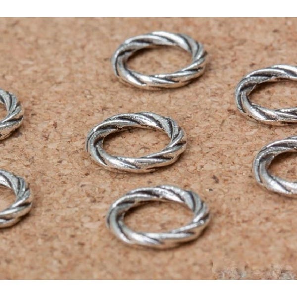 Twist Rope Jump Rings Closed Nice Quality Connectors Antique Silver Rustic Sturdy Jewelry Craft Supplies Findings 9mm