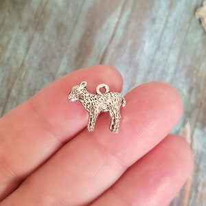 Little Lamb Charms Darling Baby Sheep Charms Silver Double Sided Farm Animal Charms Jewelry Supplies 16x9mm