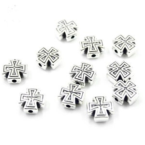 12 Maltese Cross Spacer Beads Silver Rosary Parts Bracelet Beading Jewelry Supplies 10mm or 9mm