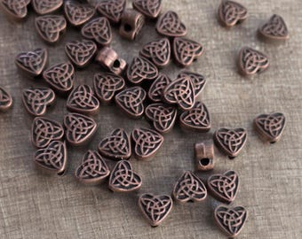 Deep Copper Triquetra Heart Beads Celtic Knot Beads Trinity Beads Copper Celtic Heart Beads St. Patrick's Day Jewelry Supplies 6.5x5.5mm