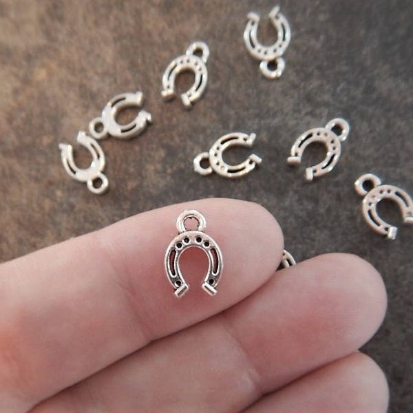 12 Mini Horseshoe Charms Tiny Horseshoes Good Luck Cowboy 8x12mm Wish Bracelets Necklaces Jewelry Supplies Extension Chain Drops HS01