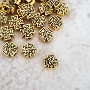 12 Small Antique Gold Cross Spacer Beads Floral Details Antique Gold Maltese Cross Beads Religious Crosses Beading Jewelry Supplies 8mm