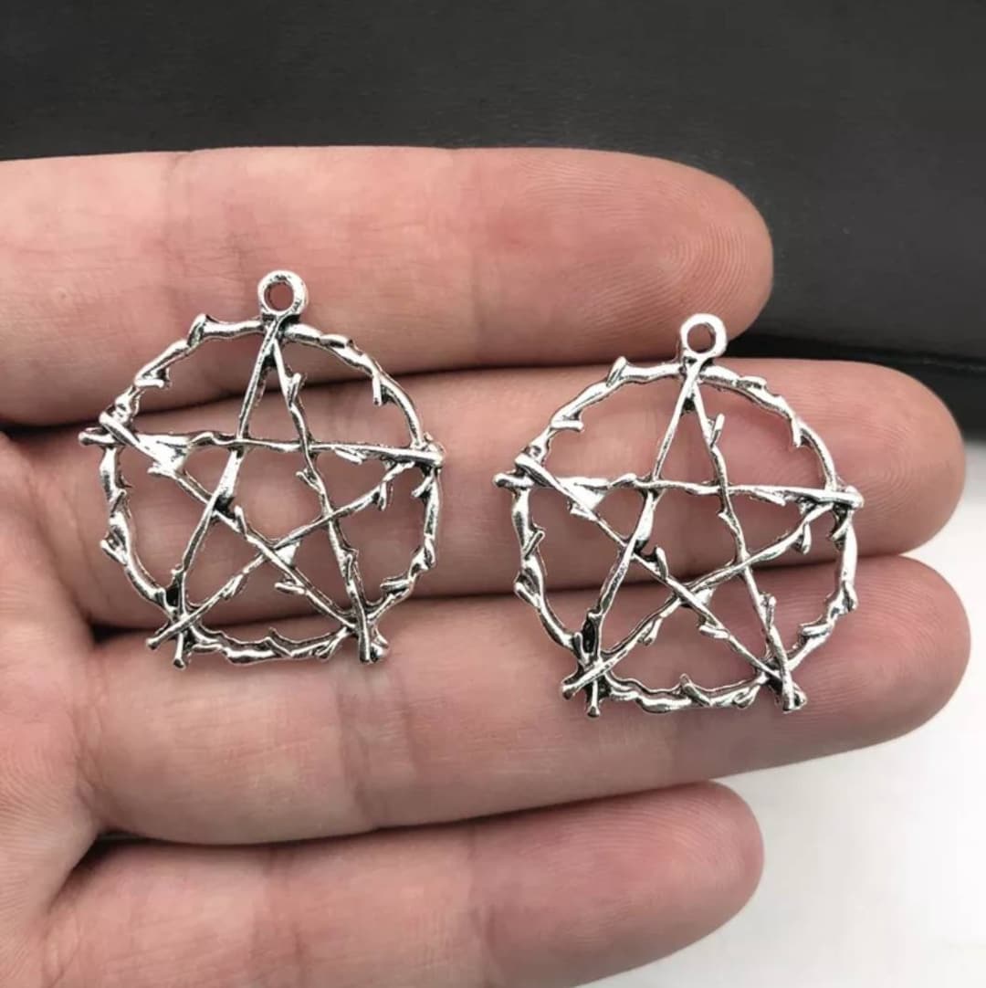 2 Large Pentacle Charms Twisted Branch Pentacle Pendants Silver Nature