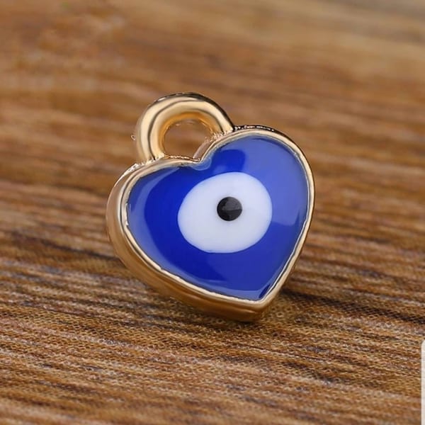 10 Tiny Blue Evil Eye Charms Teeny Tiny Heart Charms Enamel Charms Gold or Silver Protection Charms Jewelry Supplies 8x7mm **READ DETAILS
