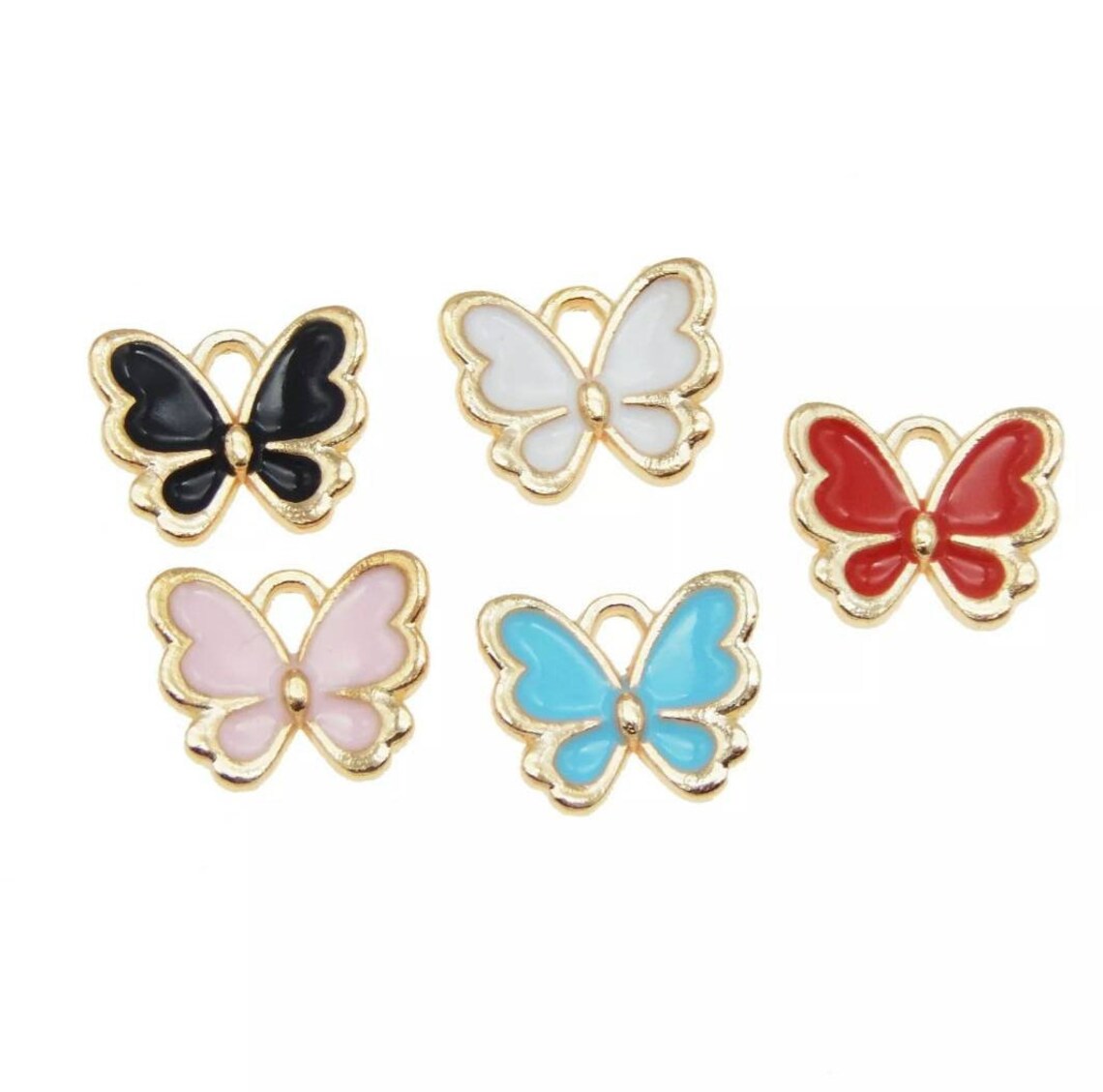 6 Enamel Butterfly Charms Colorful Small Butterfly Charms Etsy