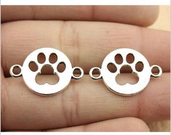5 Paw Print Connectors Pet Themed Bracelet Connectors Foot Print Charms Cut Out Cat Dog Paws Jewelry Supplies 24x17mm