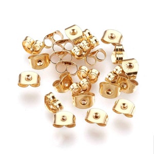 Gold Stainless Steel Butterfly Earring Backs 304 Stainless Ear Nuts Replacement Backs Findings Jewelry Supplies 6mm