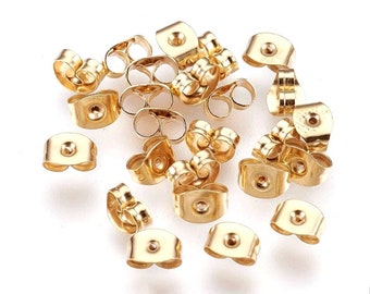 Gold Stainless Steel Butterfly Earring Backs 304 Stainless Ear Nuts Replacement Backs Findings Jewelry Supplies 6mm