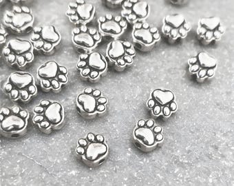 Little Paw Print Spacer Beads Silver Paw Print Beads Dog Beads Cat Beads 8mm NOTE MEASUREMENTS