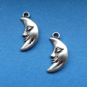 10 Double Sided Man in the Moon Charms Antique Silver Celestial Jewelry Supplies 19x10 mm