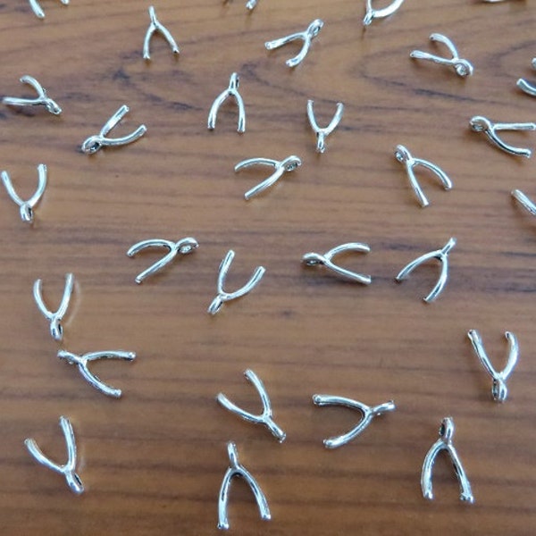 Tiny Wishbone Charms Good Luck Charms Wish Bracelet Charms Mini Lucky Charms Bulk Jewelry Supplies Findings 10.5x5.5mm