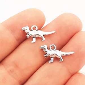 10 Little T Rex Charms Silver Dinosaur Charms Jurassic Charms Dinosaurs Jewelry  Supplies 20x11mm
