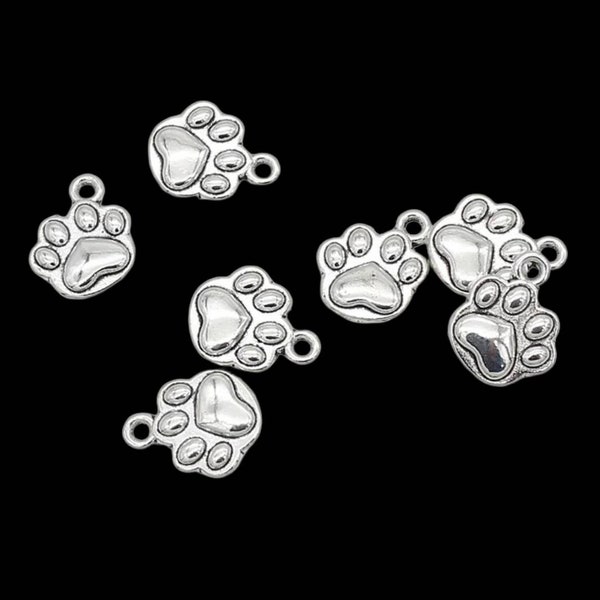 10 Tiny Paw Print Charms Mini Paw Charms Silver Paw Print Charms Dog Cat Paw Charms Pet Jewelry Supplies 10x11mm