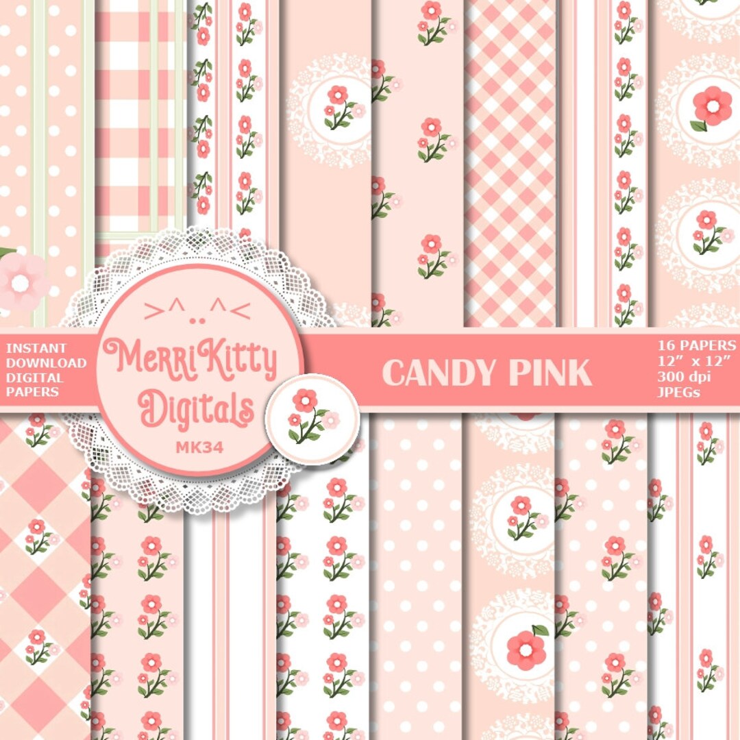 Buy Candy Pink Digital Papers MK16 Instant Download Digital Scrapbook ...