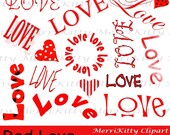 Love - Wordart - INSTANT DOWNLOAD - Red and White Text Cliparts - Digital Scrapbook - NO.14 - Graphics - Clip art - Digistamps - Valentines