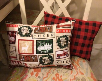 Country Christmas decorative pillows, set of 2 - Custom handmade| Housewarming gift| birthday gift| Christmas gift | porch decor |