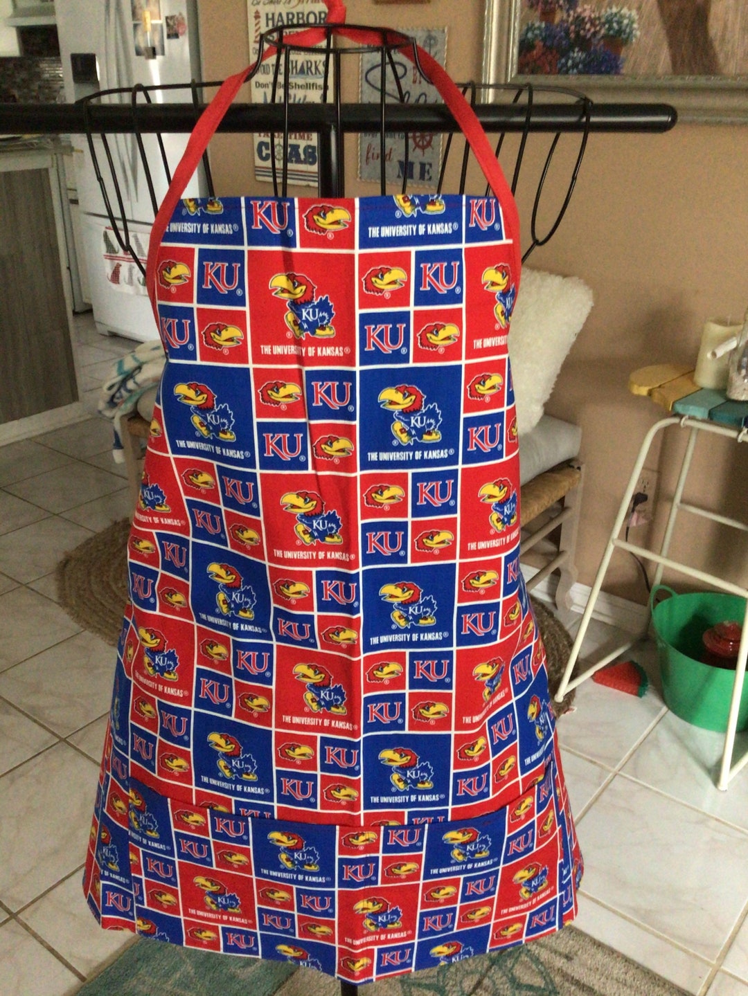 The University of Kansas Apron Custom Handmade ..host Gift ... Sports ...