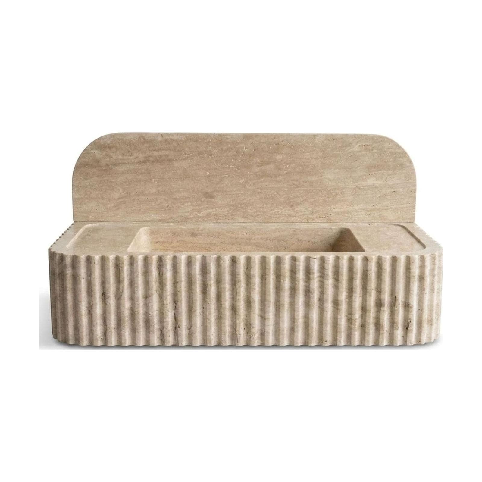 Travertine Fluted Wall Mounted Marble Sink with Backspla…