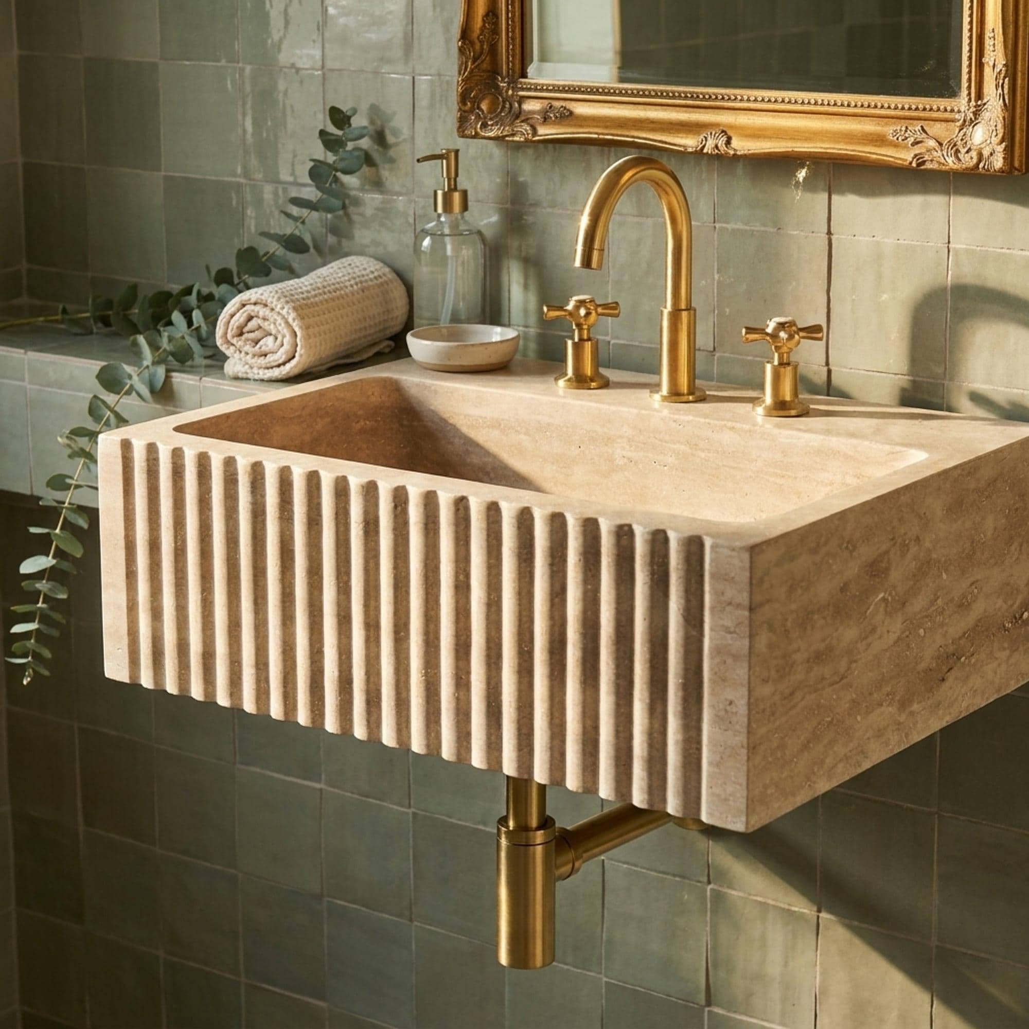 Travertine Marble Sink — view 2
