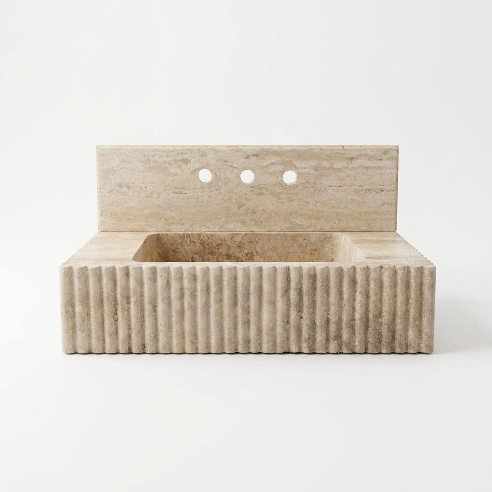 Fluted Travertine Wall Mounted Marble Sink with Backspla…