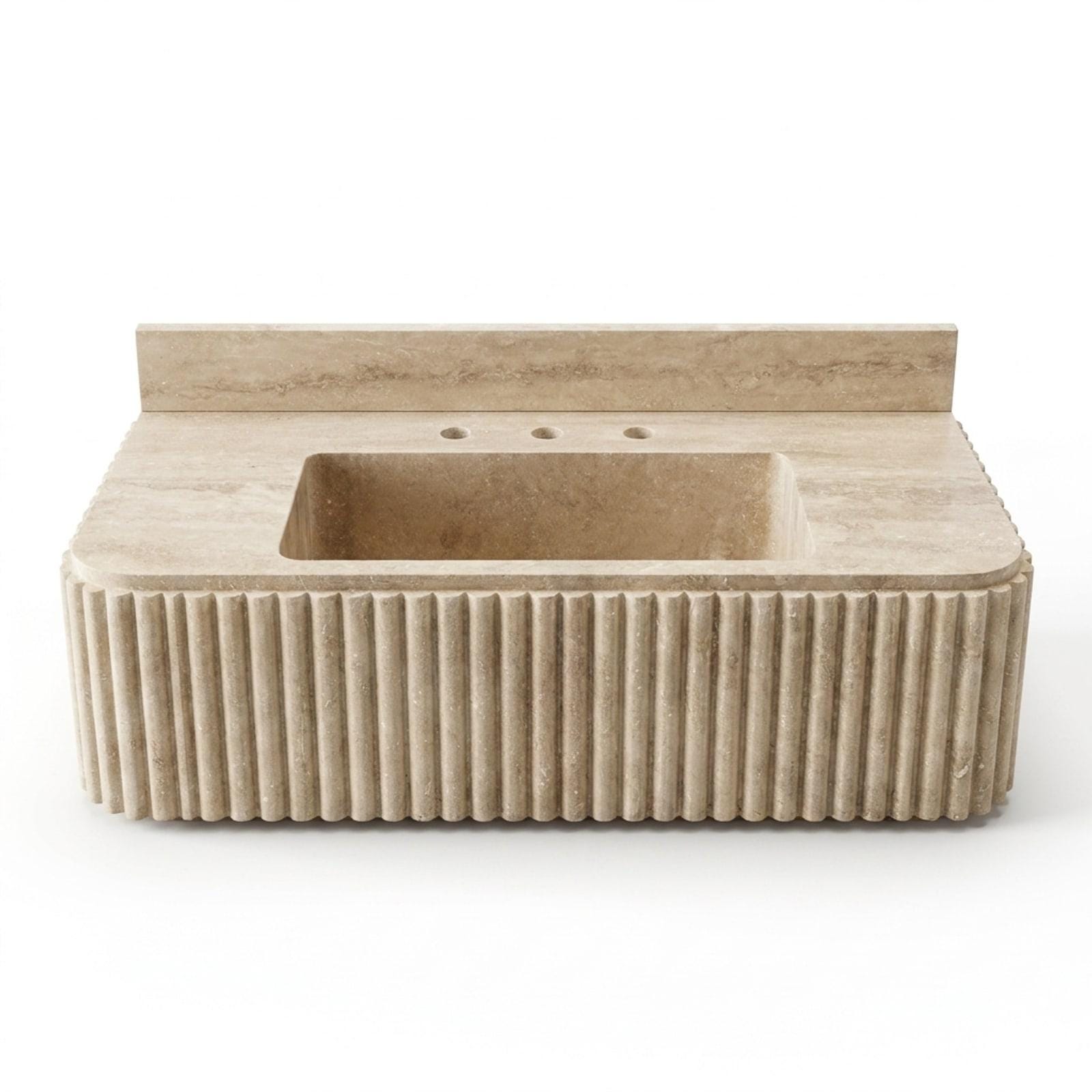 Handmade Travertine Bathroom Sink with Backsplash and Ha…