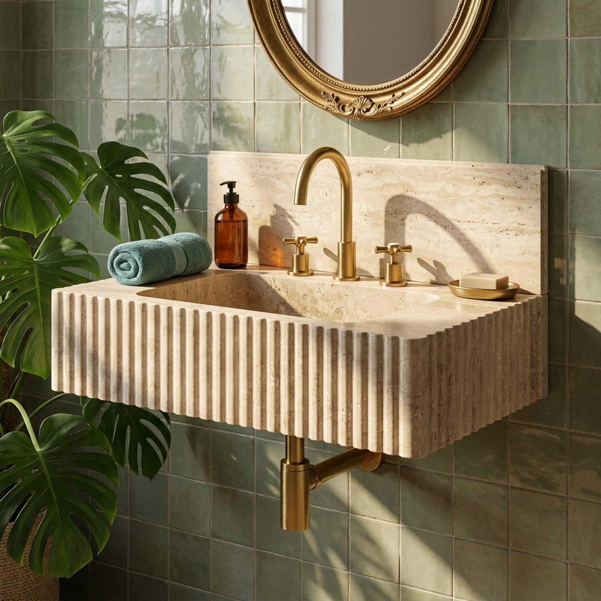 Travertine Marble Sink — view 2