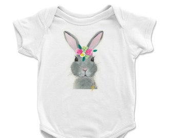 Floral Bunny Baby Bodysuit, Baby Girl Bunny Clothing, It's a girl, Baby Girl Gift, Baby Shower Gift, Soft Baby Clothing