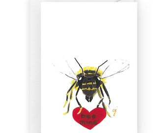 Bee Mine | Valentines Day Card | Cute Bee Card | Hand Painted Card | Anniversary Card | Love Card | Blank Valentines Card | Bee Artwork