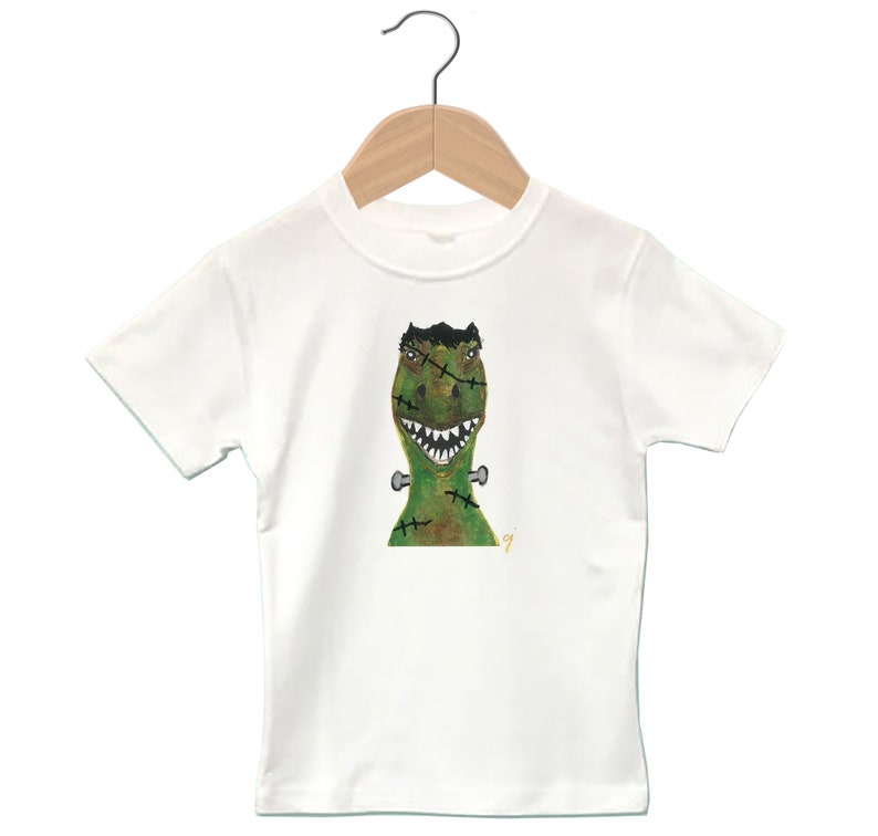 Halloween vakantie kinderen t shirt zacht handgemaakt one of a kind Frankenstein geïnspireerd dinosaurus dier kinderen kleding afbeelding 4