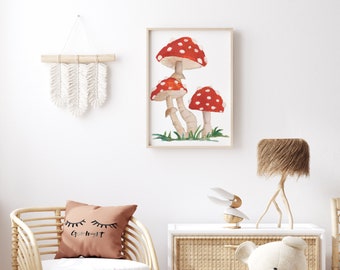 Mushroom Nursery Print | Garden Theme Art | Mushrooms | Fairy Tale Art | Gender Neutral Nursery | Unisex Baby Nursery Prints | Decor