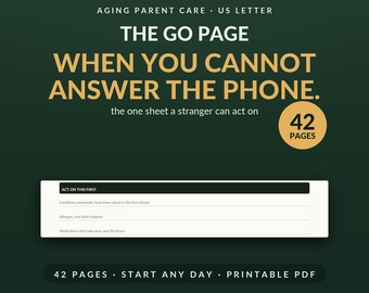 Aging Parent Care Binder - caregiver records, emergency go page, medication and appointment logs