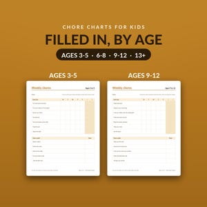 Tabla de tareas para niños imprimible, tareas completadas por edades de 3 a 13 años, editable imagen 1