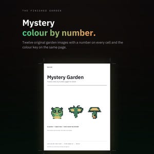 Mysteriöser Garten: Ausmalen nach Zahlen zum Ausdrucken, 12 Pixel-Malvorlagen für Erwachsene (PDF) Bild 1
